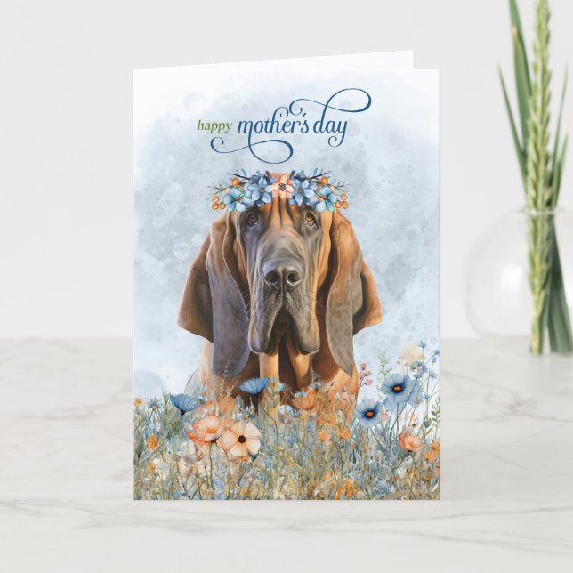Bloohound Dog Wildflowers Mother's Day Holiday Card (Front)