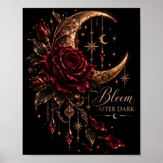 Bloom After Dark | Gothic Burgundy Rose & Celestia Poster