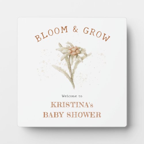Bloom and Grow Edelweiss Baby Shower Welcome Plaque