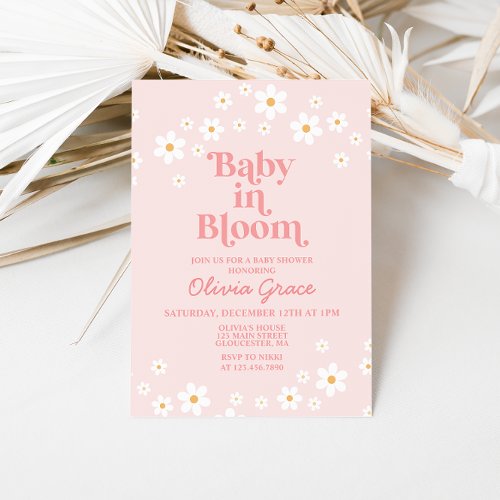 Bloom Baby Bloom Pink Daisy Baby Shower Invitation