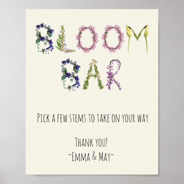 Bloom Bar - Customizable Instructions and Name  Poster (Front)