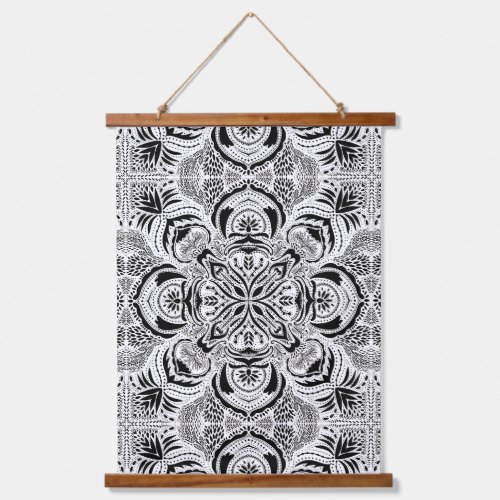 Bloom black white mandala hanging tapestry