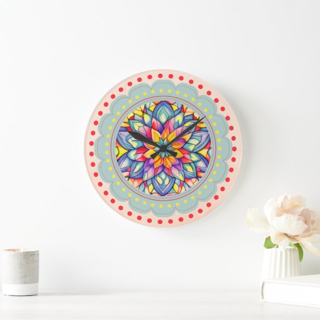 Bloom Bliss Colorful Flower  Large Clock (Home)