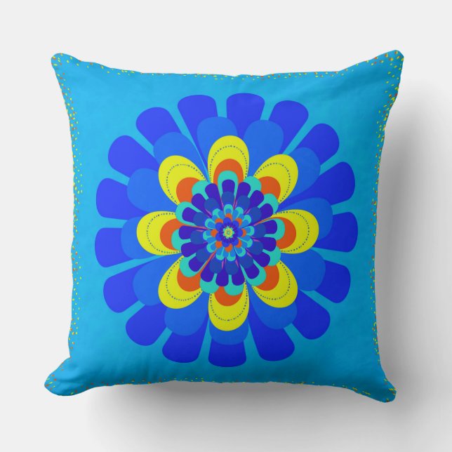 Bloom Blue Throw Pillow (Front)