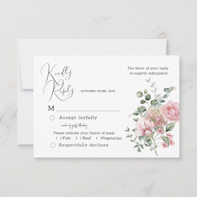 Bloom Blush Peony Wedding RSVP Card (Front)