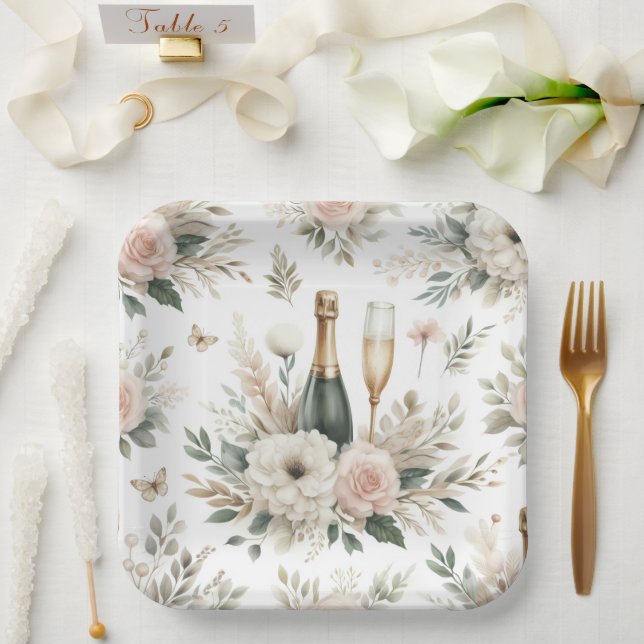 Bloom & Bubbles Paper Plates (Wedding)