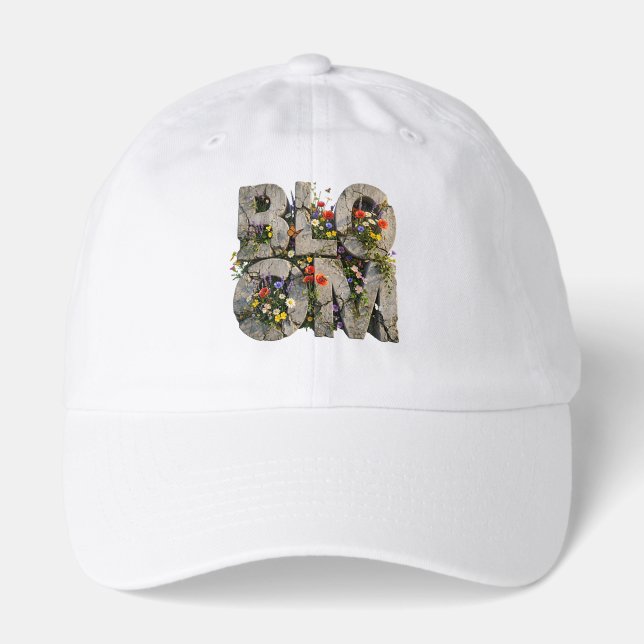 Bloom Concrete Wildflower Typography Mental Health Hat (Front)
