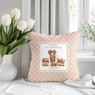 Bloom Fairy Pink Floral Girl Birthday Throw Pillow