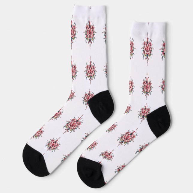 Bloom & Flame – Vintage Floral Elegance Socks (Left)