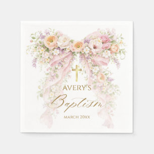 Bloom Floral Bow Girl Baptism Napkins