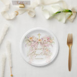Bloom Floral Bow Girl Baptism Paper Plates<br><div class="desc">Baby in bloom Floral Bow Girl Baby Shower</div>