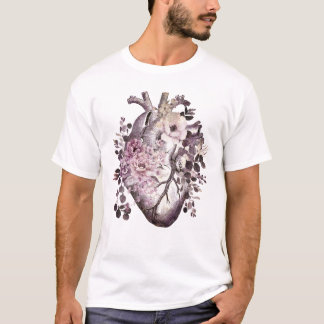 bloom floral heart human anatomy pink watercolor s T-Shirt
