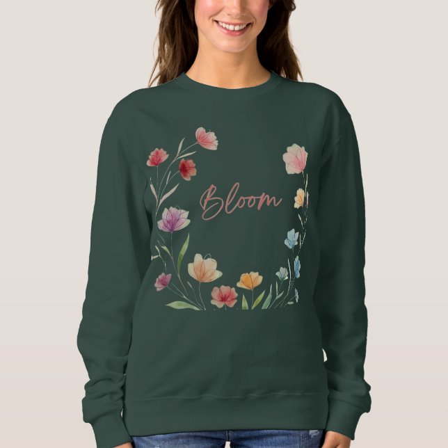 Bloom Floral Soft Pastel Botanical Design Sweatshirt (Front)