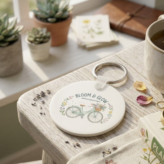 Bloom & Glow Vintage Floral Bicycle Spring Aesthet Keychain