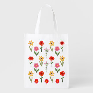 Bloom Grid – Retro Floral Pattern Tote