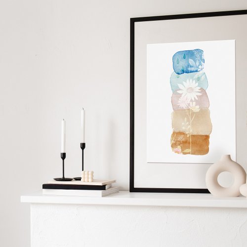 Bloom  Grow Abstract Watercolor Wildflowers Poster