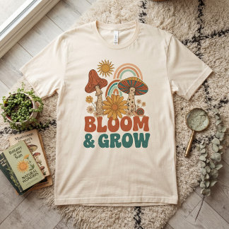Bloom & Grow Retro Boho Mushroom Rainbow T-Shirt