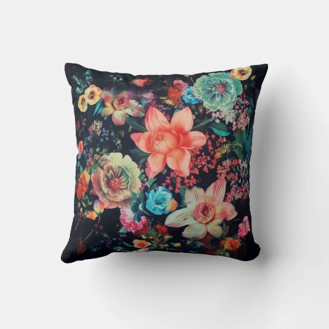 Bloom in Style: Colorful Floral Design Throw Pillow (Back)