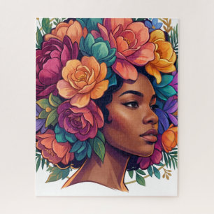 Bloom Inspirational Black Woman Floral Afro Jigsaw Puzzle