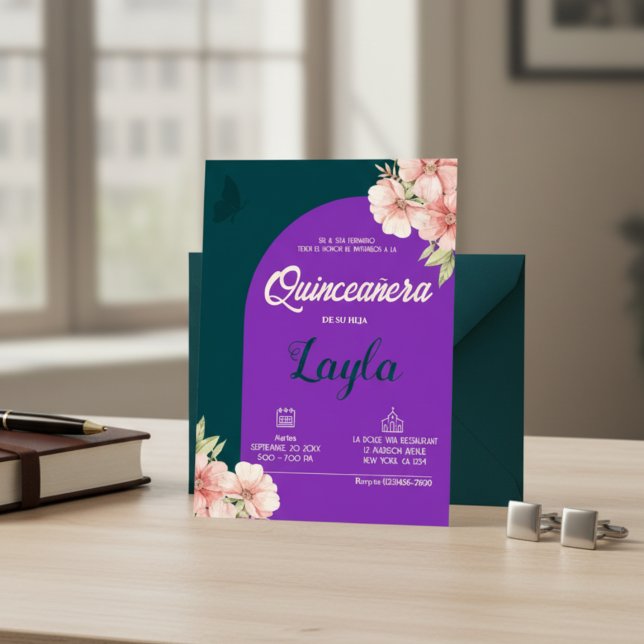 Bloom into Quinceañera! Boho Floral Mis Quince Inv Invitation (Bloom into Quinceañera! Boho Floral Mis Quince Invitation)