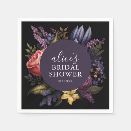 Bloom Lavender Dark Script Bridal Shower Napkins