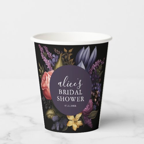 Bloom Lavender Dark Script Bridal Shower Paper Cups