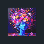 "Bloom of Eternity" – A Colourful Surreal Portrait Canvas Print<br><div class="desc">"Bloom of Eternity" – A Colourful Surreal Portrait. This piece fuses the permanence of sculpture with the fleeting vibrancy of flowers, creating a visual dialogue between stillness and growth. The serene blue figure appears timeless, yet crowned with an explosion of radiant blossoms that seem to pulse with life, symbolizing rebirth,...</div>