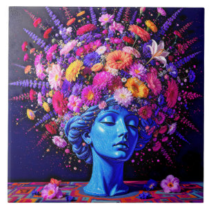 "Bloom of Eternity" – A Colourful Surreal Portrait Ceramic Tile