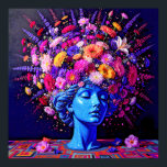"Bloom of Eternity" – A Colourful Surreal Portrait Poster<br><div class="desc">"Bloom of Eternity" – A Colourful Surreal Portrait. This piece fuses the permanence of sculpture with the fleeting vibrancy of flowers, creating a visual dialogue between stillness and growth. The serene blue figure appears timeless, yet crowned with an explosion of radiant blossoms that seem to pulse with life, symbolizing rebirth,...</div>