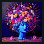 "Bloom of Eternity" – A Colourful Surreal Portrait Poster<br><div class="desc">"Bloom of Eternity" – A Colourful Surreal Portrait. This piece fuses the permanence of sculpture with the fleeting vibrancy of flowers, creating a visual dialogue between stillness and growth. The serene blue figure appears timeless, yet crowned with an explosion of radiant blossoms that seem to pulse with life, symbolizing rebirth,...</div>