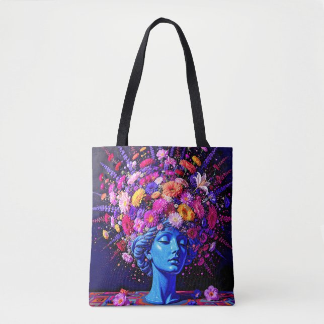"Bloom of Eternity" – A Colourful Surreal Portrait Tote Bag (Front)