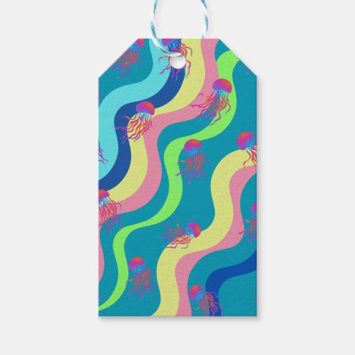 Bloom of jelly fishes abstract art gift tags