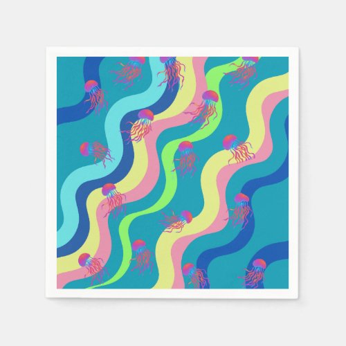 Bloom of jelly fishes abstract art napkins