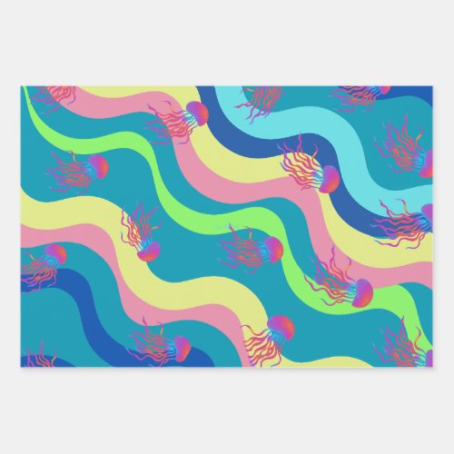 Bloom of jelly fishes abstract art wrapping paper sheets