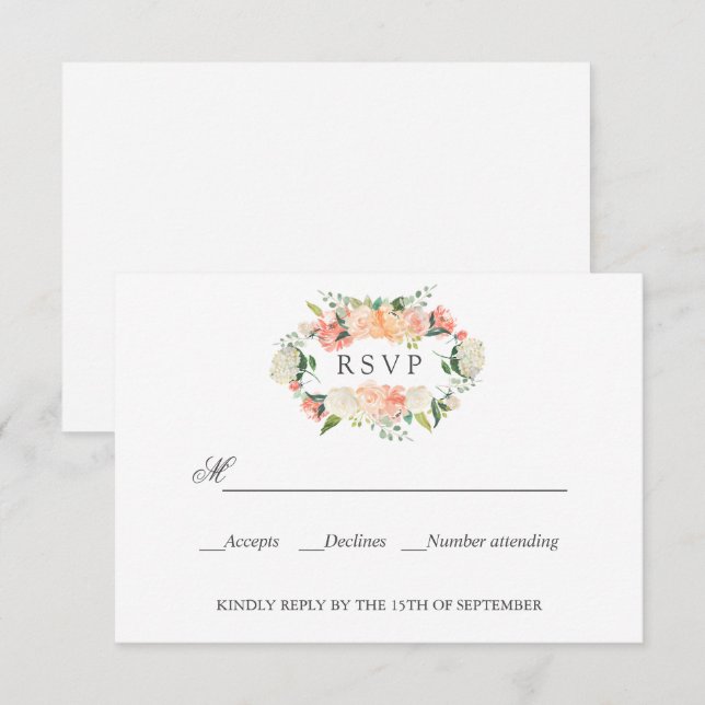 Bloom Peach Pink Botanical WEDDING RSVP  Card (Front/Back)