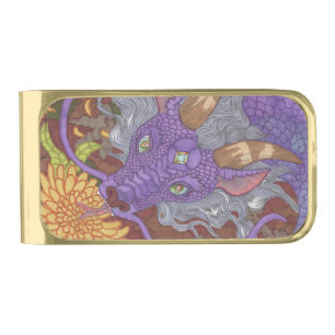 Bloom Purple Dragon Gold Finish Money Clip