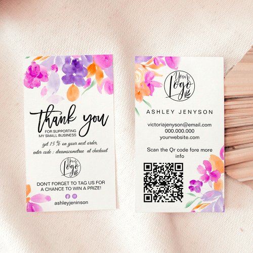 Bloom purple floral logo order thank you business card
