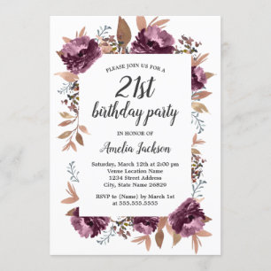 Bloom Purple Watercolor 21st Birthday Invitation