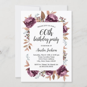 Bloom Purple Watercolor 60th Birthday Invitation