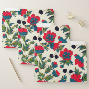 Bloom Red Floral Green Botanical Watercolor File Folder