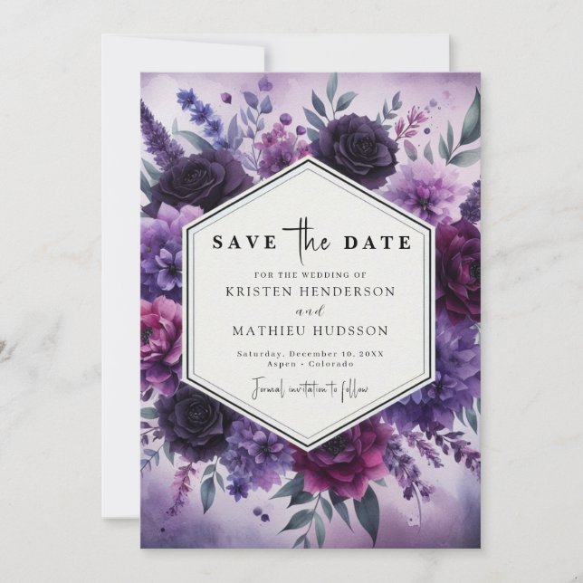 Bloom Romance Purple Floral Wedding Save The Date (Front)