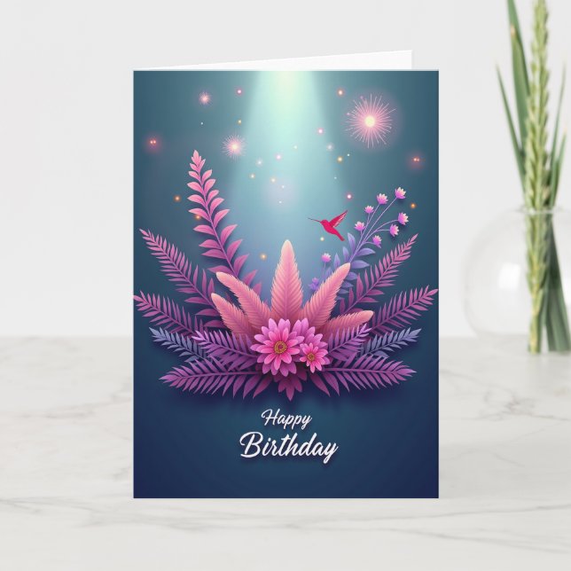 Bloom Rose Fuchsia Birthday Card (Front)