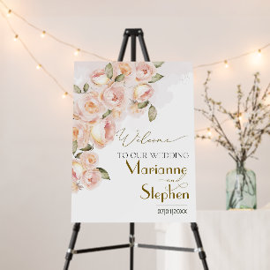 Bloom Roses Wedding Welcome Sign  Printable Peach 