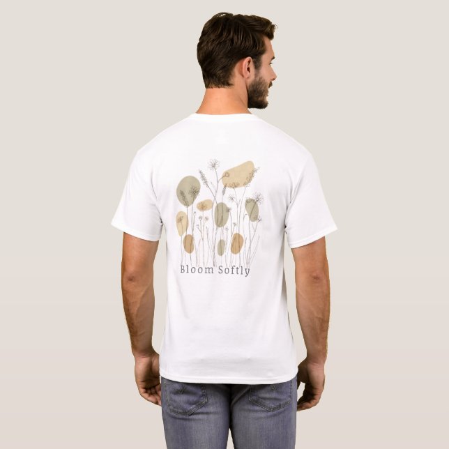 Bloom Softly — Minimalist Wildflower Line Art  T-Shirt (Back Full)