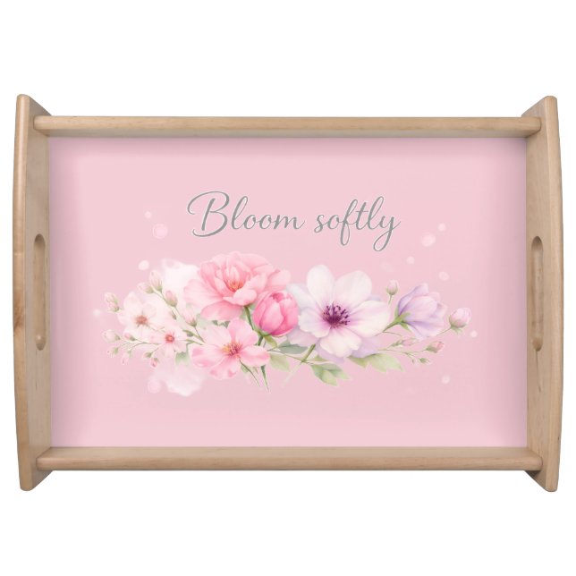 Bloom Softly – Pastel Watercolor Floral  Serving Tray (Front)