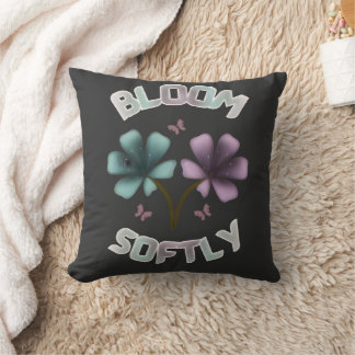 Bloom Softly Spring Floral Design Pastel Cottageco Throw Pillow