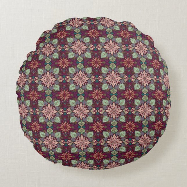 Bloom Tapestry Floral Round Pillow (Front)