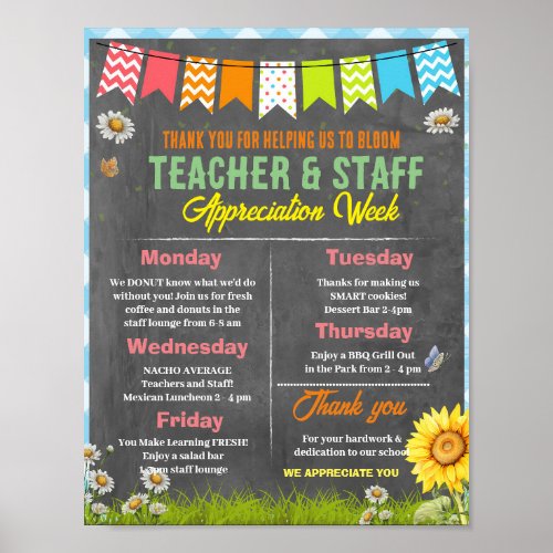 Bloom Teacher Appreciation Week Itinerary Poster