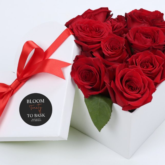 Bloom Twenty to Bask I Black Adult Birthday Party Classic Round Sticker (Creator Uploaded)