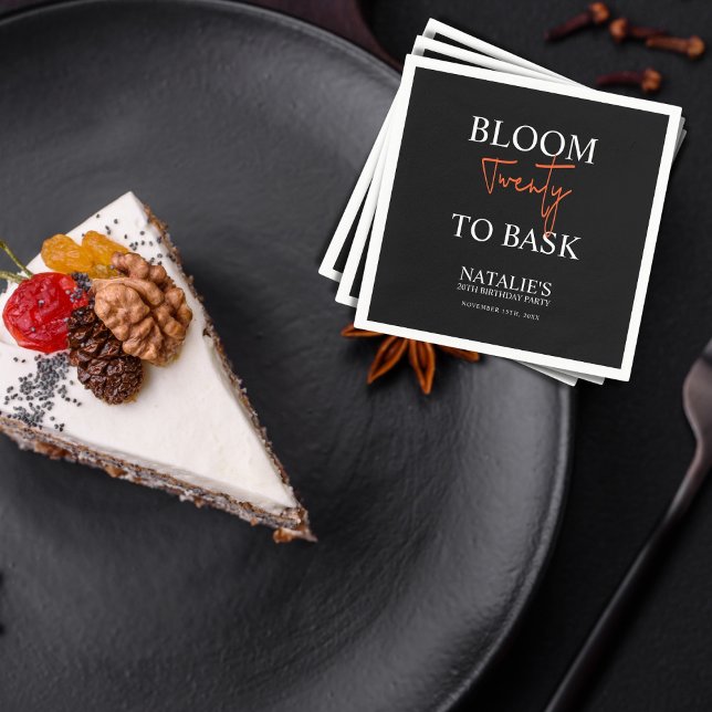 Bloom Twenty to Bask I Black Adult Birthday Party Napkins (Creator Uploaded)